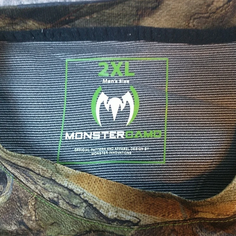 Monster Camo Mens 2XL Performance T-Shirt Real Tree Camouflage Neon Green Mesh